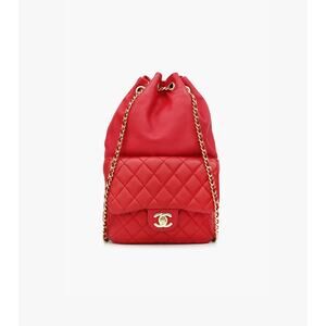 CHANEL Red Quilted Bucket Backpack A-A22566